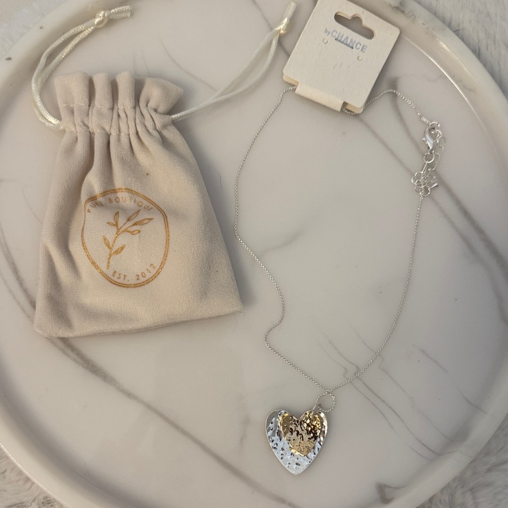 Two-Tone Heart Pendant Necklace - Silver & Gold Finish